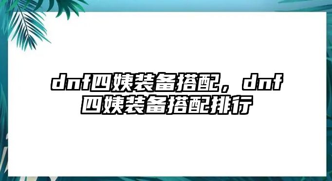 dnf四姨裝備搭配，dnf四姨裝備搭配排行