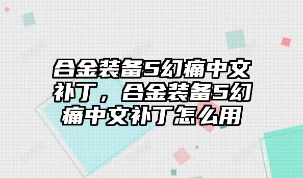 合金裝備5幻痛中文補(bǔ)丁，合金裝備5幻痛中文補(bǔ)丁怎么用