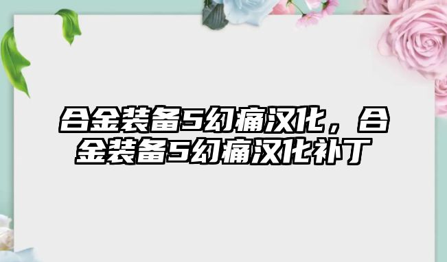 合金裝備5幻痛漢化，合金裝備5幻痛漢化補(bǔ)丁