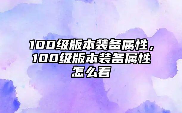 100級版本裝備屬性，100級版本裝備屬性怎么看