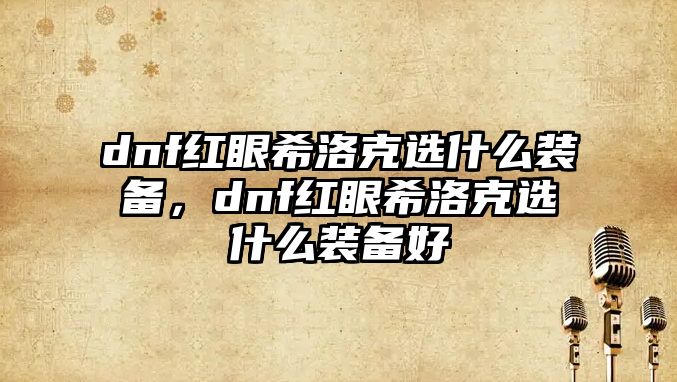 dnf紅眼希洛克選什么裝備，dnf紅眼希洛克選什么裝備好