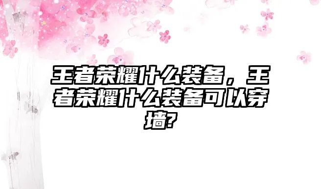 王者榮耀什么裝備，王者榮耀什么裝備可以穿墻?