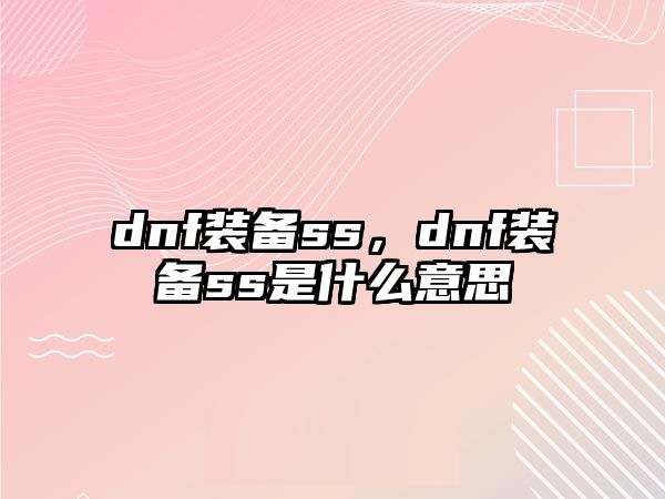 dnf裝備ss，dnf裝備ss是什么意思