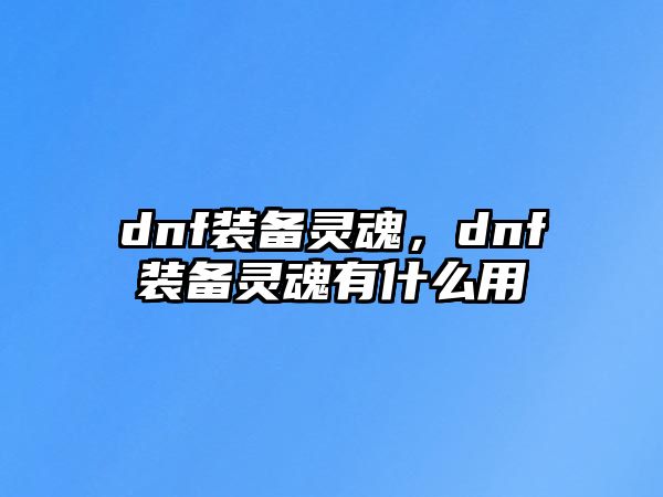 dnf裝備靈魂，dnf裝備靈魂有什么用