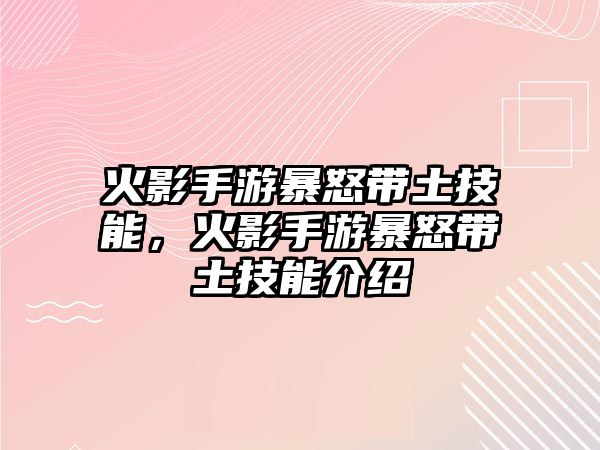 火影手游暴怒帶土技能，火影手游暴怒帶土技能介紹