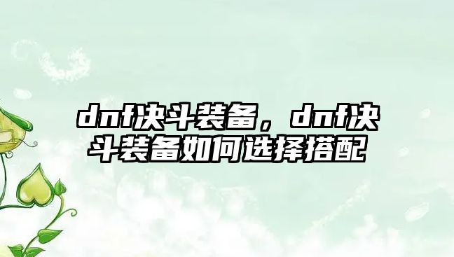 dnf決斗裝備，dnf決斗裝備如何選擇搭配