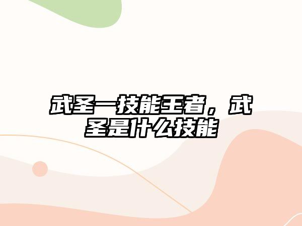 武圣一技能王者，武圣是什么技能