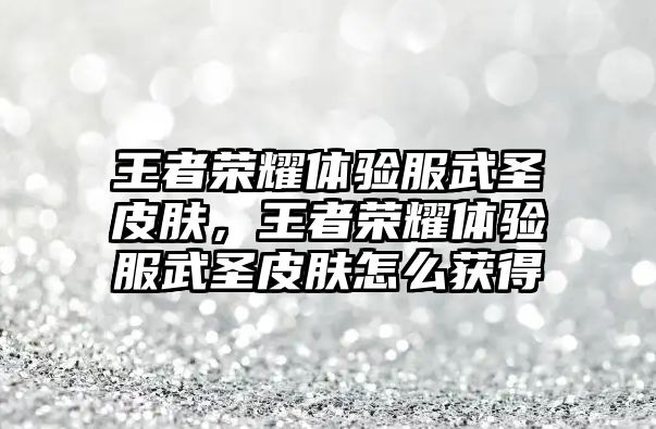 王者榮耀體驗服武圣皮膚，王者榮耀體驗服武圣皮膚怎么獲得