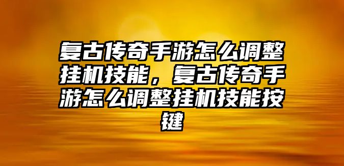 復古傳奇手游怎么調整掛機技能，復古傳奇手游怎么調整掛機技能按鍵