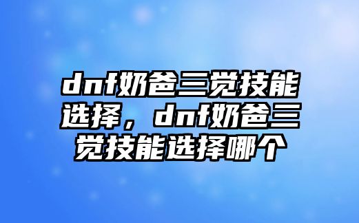 dnf奶爸三覺技能選擇，dnf奶爸三覺技能選擇哪個