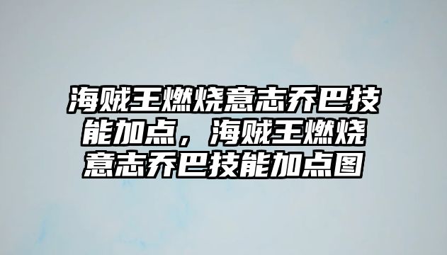 海賊王燃燒意志喬巴技能加點，海賊王燃燒意志喬巴技能加點圖