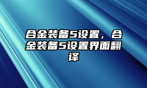 合金裝備5設置，合金裝備5設置界面翻譯